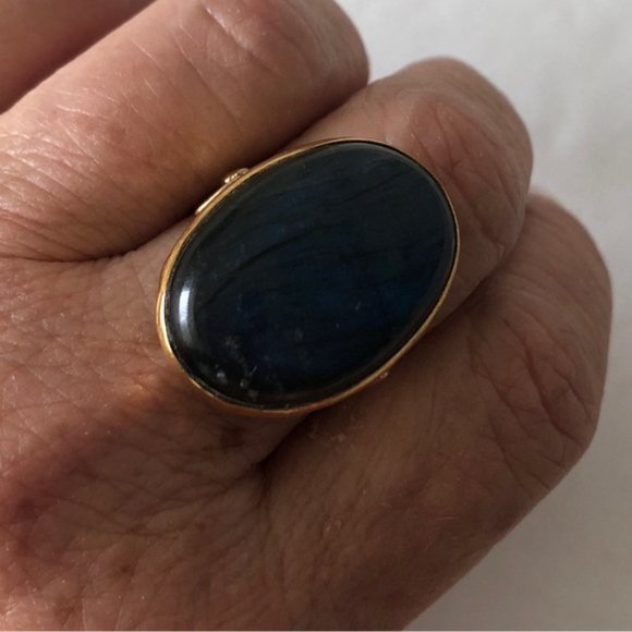 YS INDIA Oval Labradorite Bee Light Blue Ring sterling silver 925 & Brass sz.9 - Picture 8 of 16